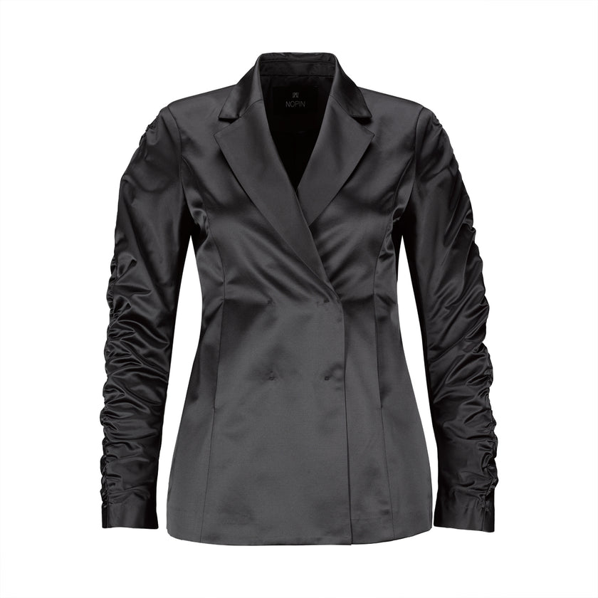 Satin Blazer with Ruffled Sleeves