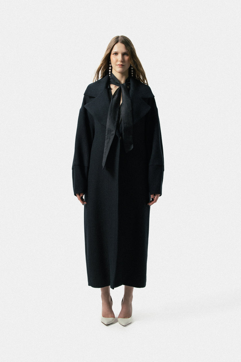 Long Coat with Balloon Sleeves