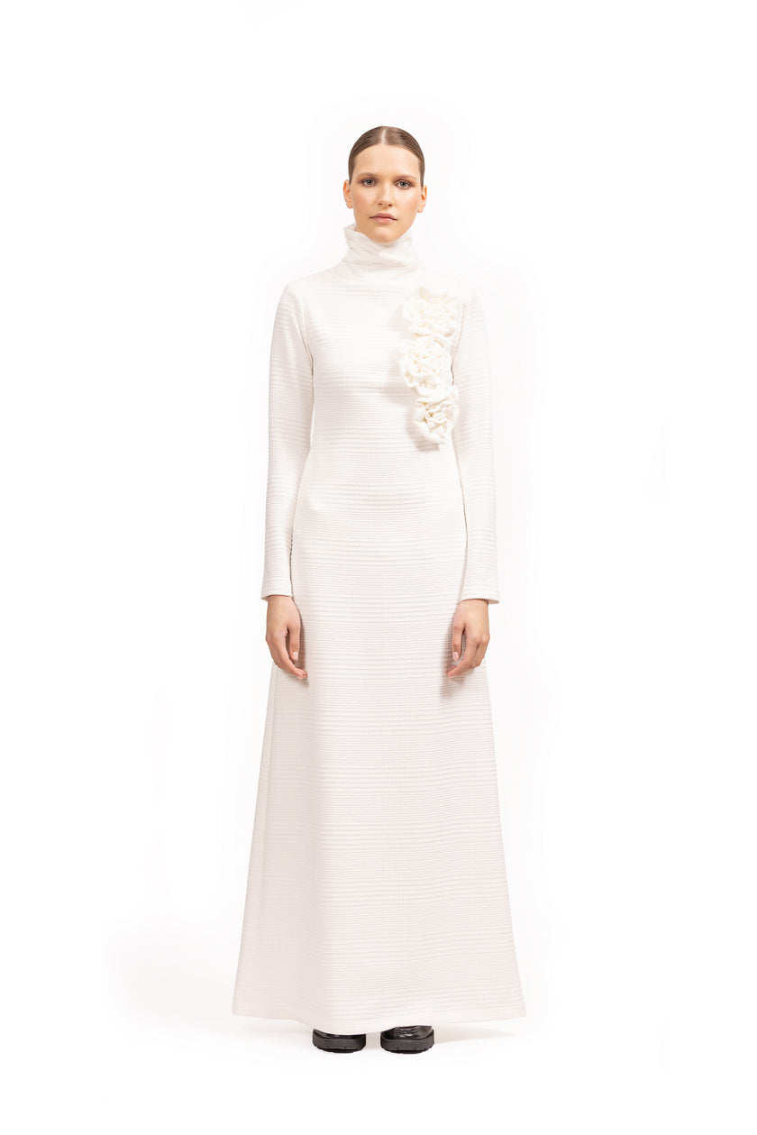 Textured Flower Long Dress