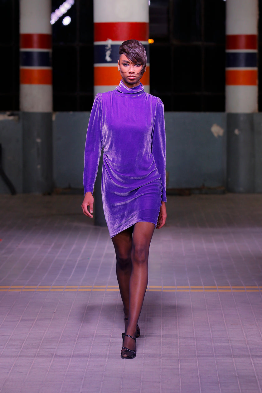 Velvet Silk Turtleneck Dress