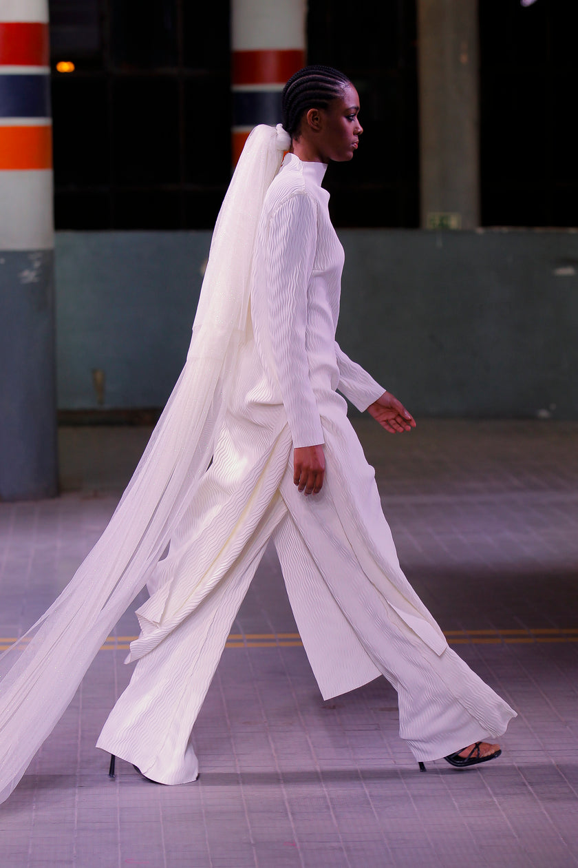 Wavy Pleated Flare Pants