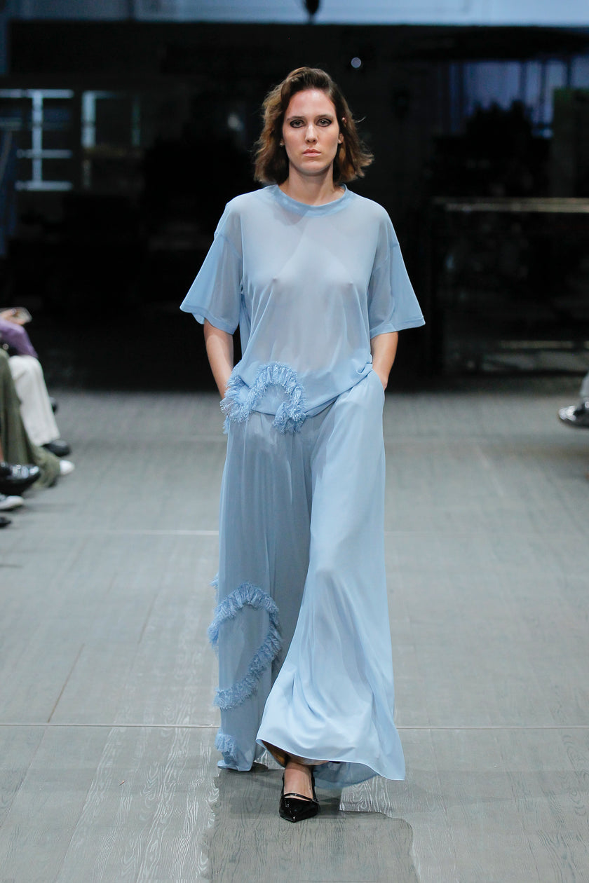 Tulle Wide Pants with Fringed lace