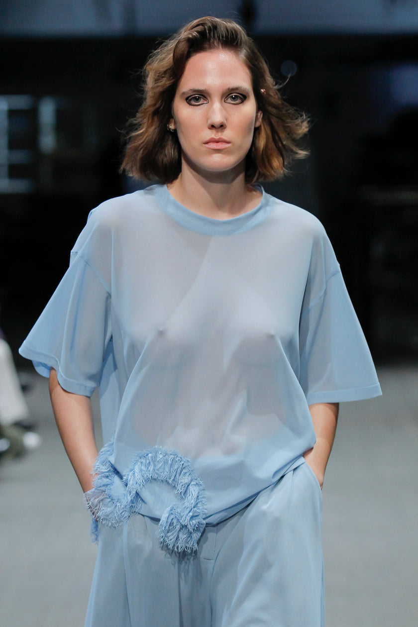 Tulle T-shirt with Fringed Lace