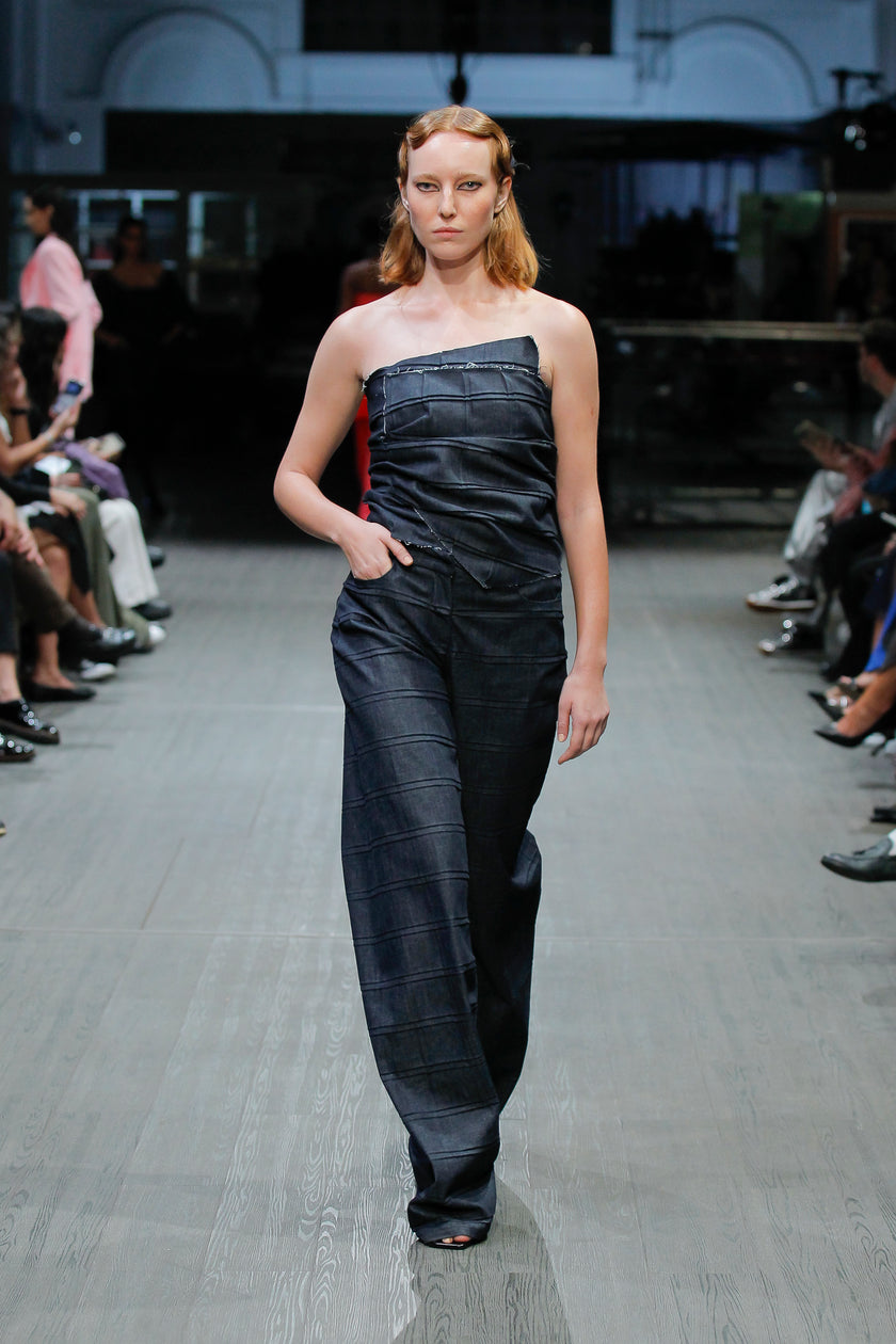 Square Pleated Asymmetrical Bandeau Top