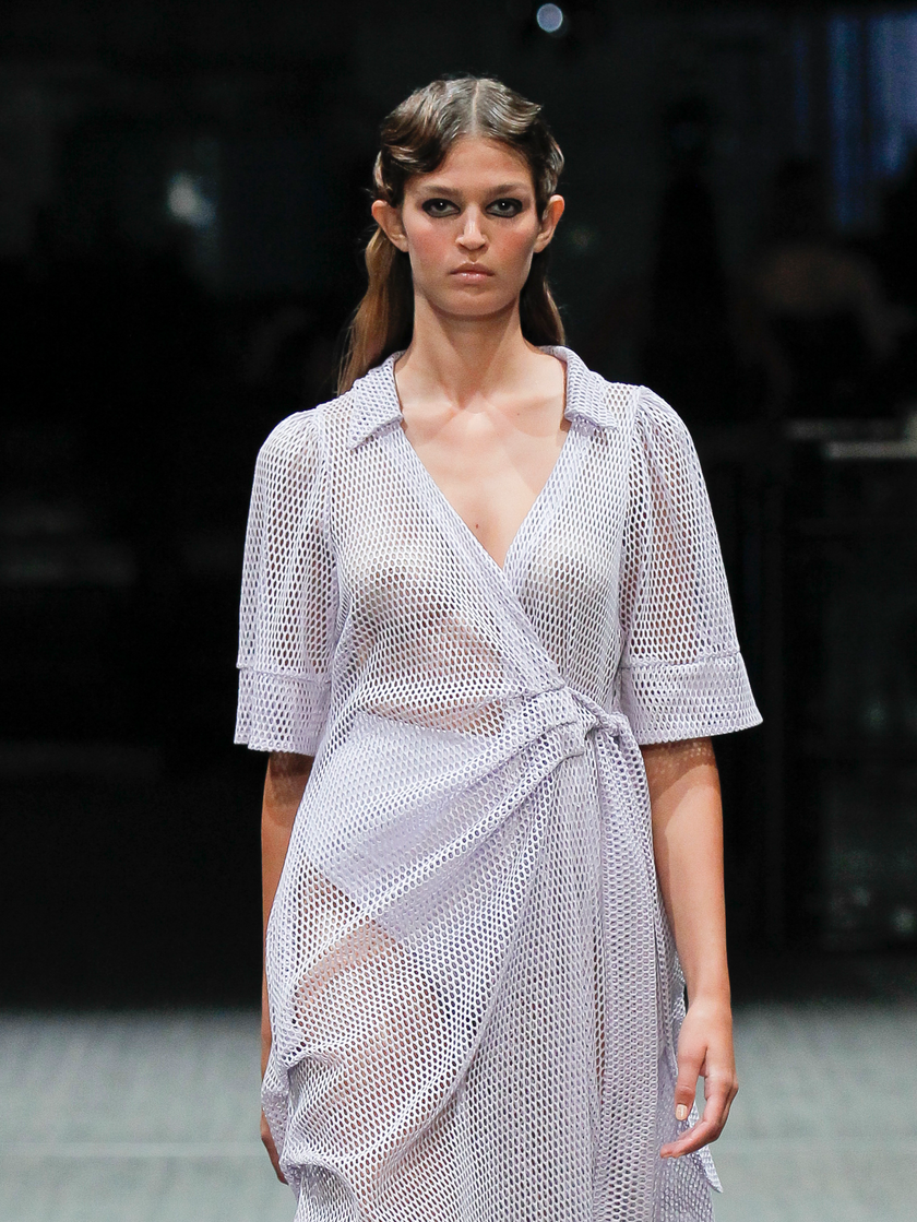 Mesh Shirt Dress with Transparent Foil