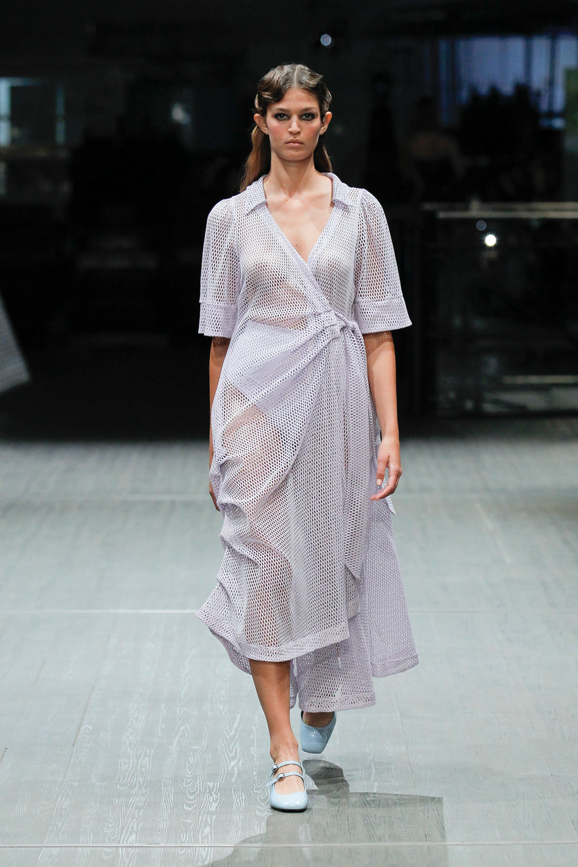 Mesh Shirt Dress with Transparent Foil