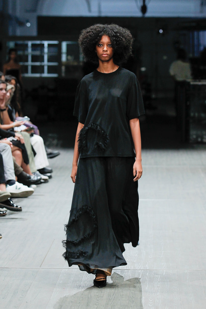 Tulle T-shirt with Fringed Lace