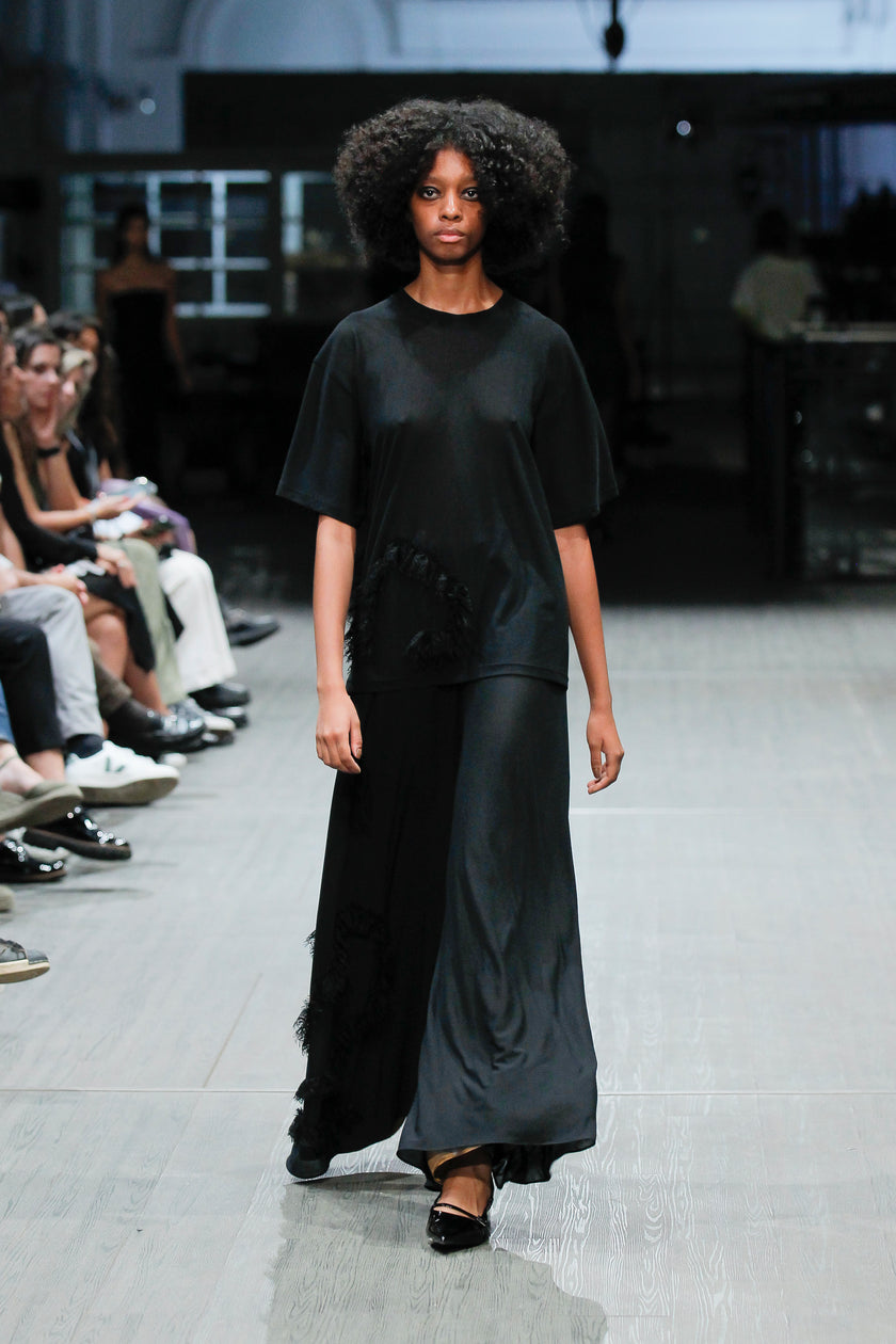 Tulle Wide Pants with Fringed lace