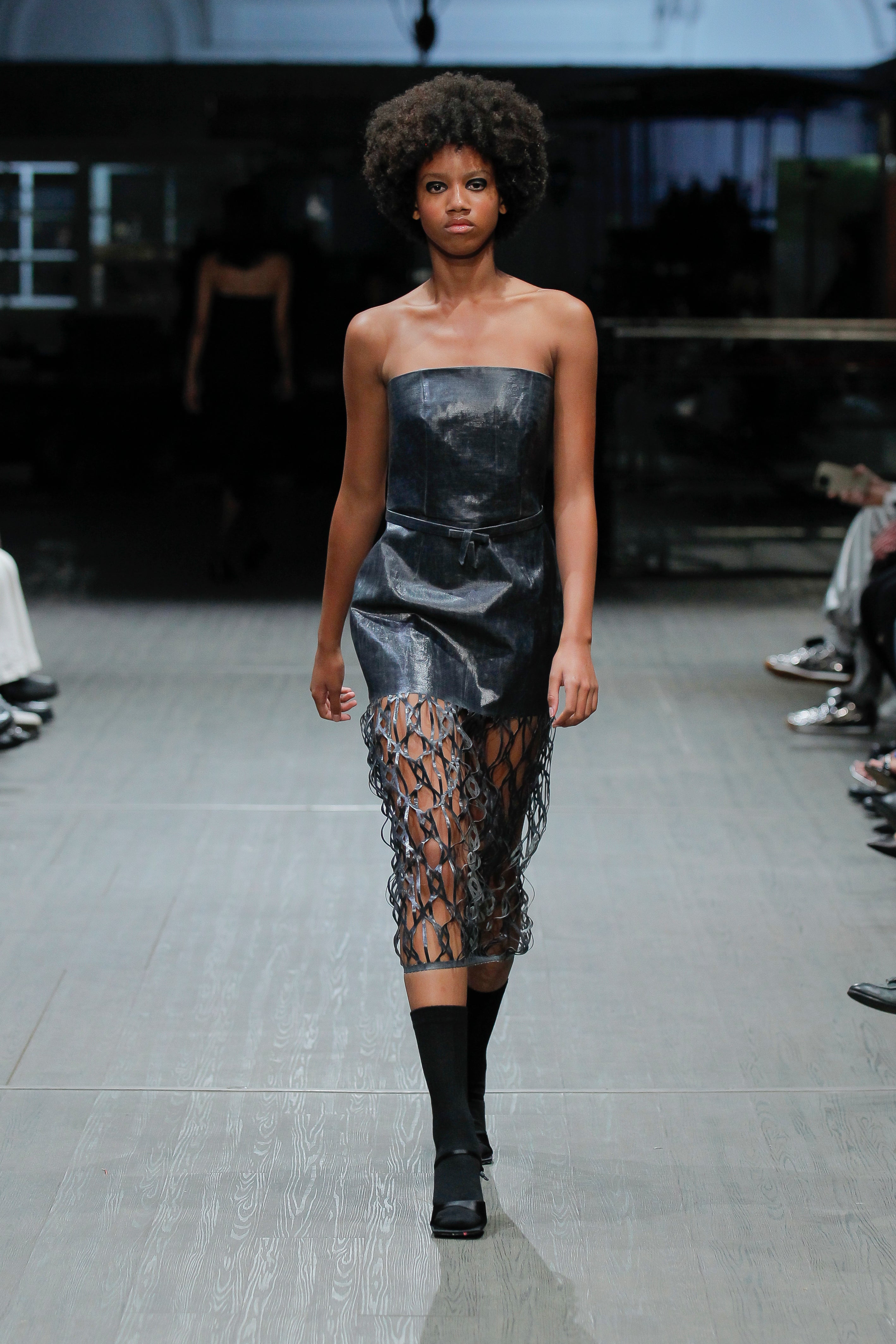Denim Bandeau Dress with Transparent Foil and Laser