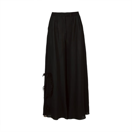 Tulle Wide Pants with Fringed lace