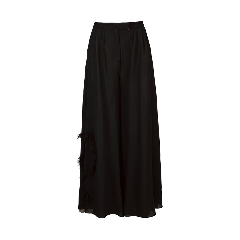 Tulle Wide Pants with Fringed lace