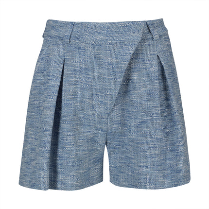 Cotton Blue Pleated Shorts