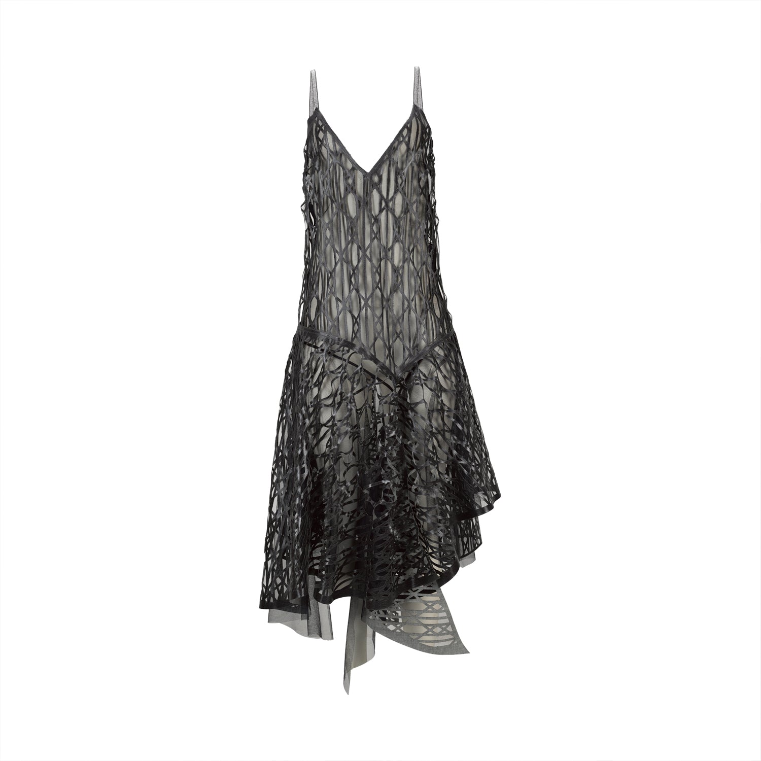 Denim Asymmetric Dress with Transparent Foil and Laser