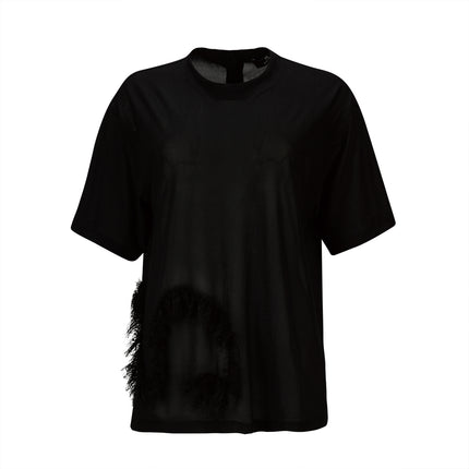 Tulle T-shirt with Fringed Lace