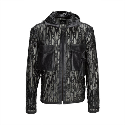 Denim Men Jacket with Transparent Foil and Laser