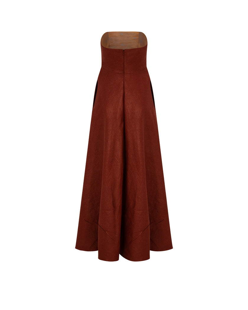Shiny Linen Bandeau Long Dress