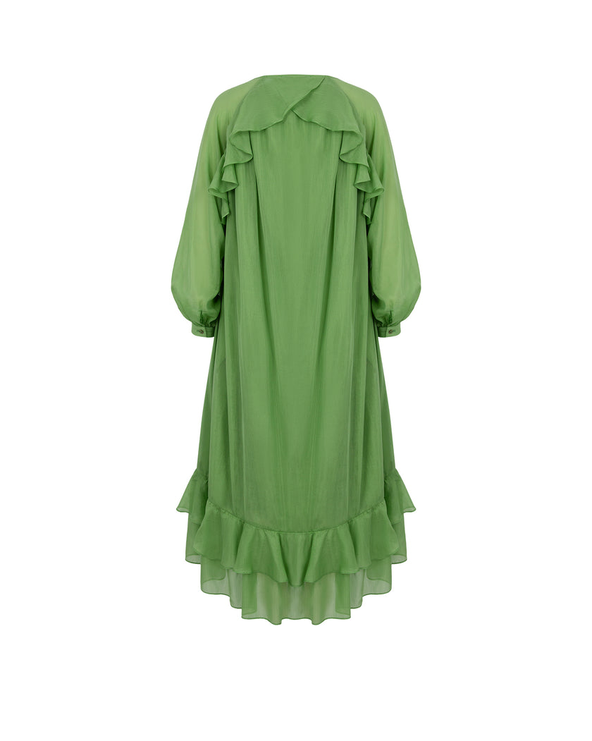 Ruffled V-Neck Long Dress