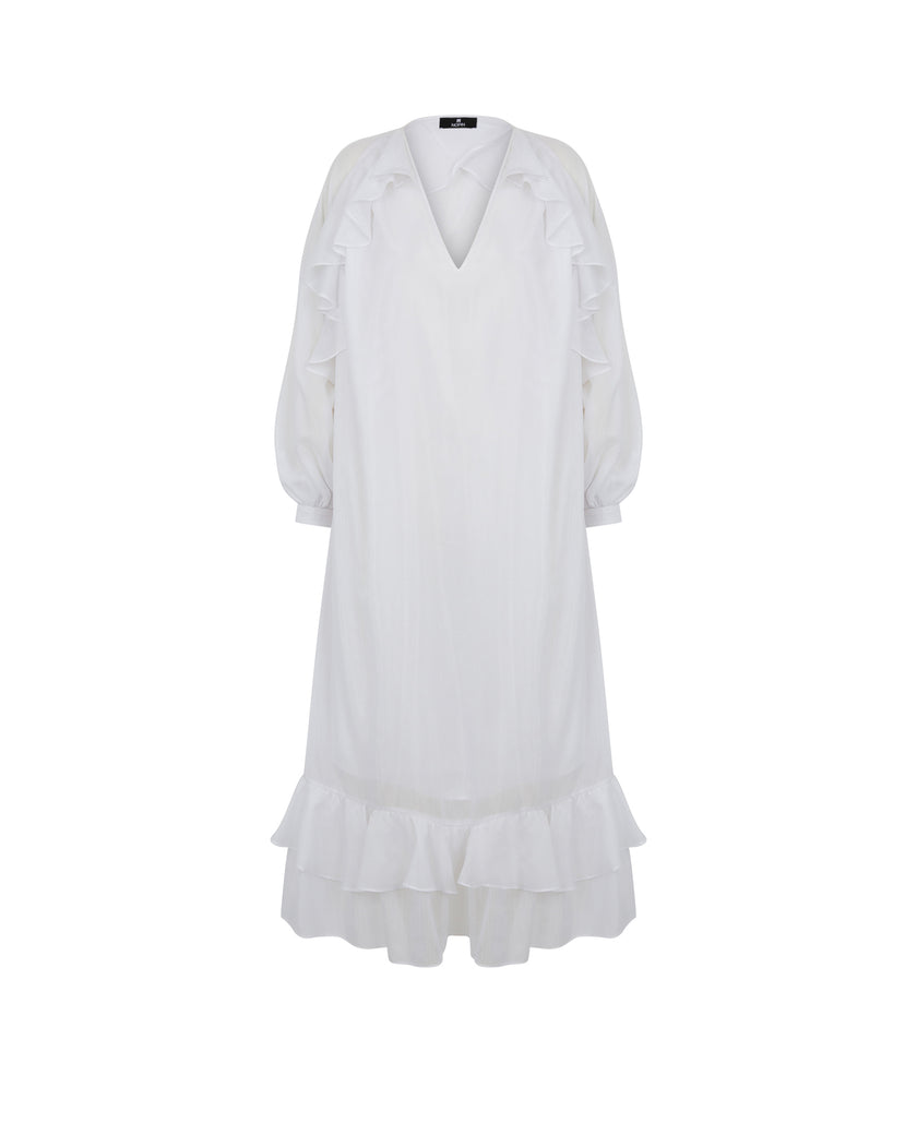 Ruffled V-Neck Long Dress