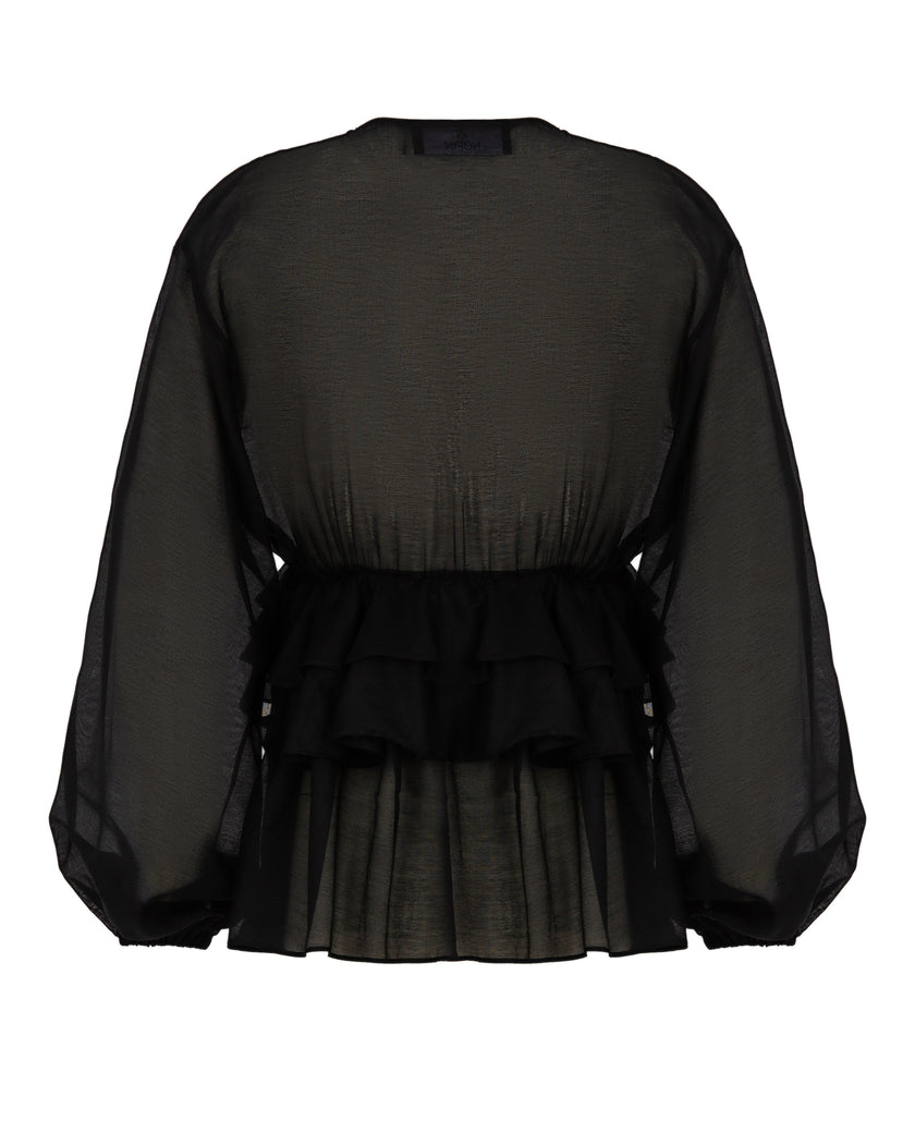 V-Neck Blouse with Evasé Ruffles