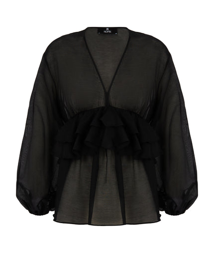 V-Neck Blouse with Evasé Ruffles