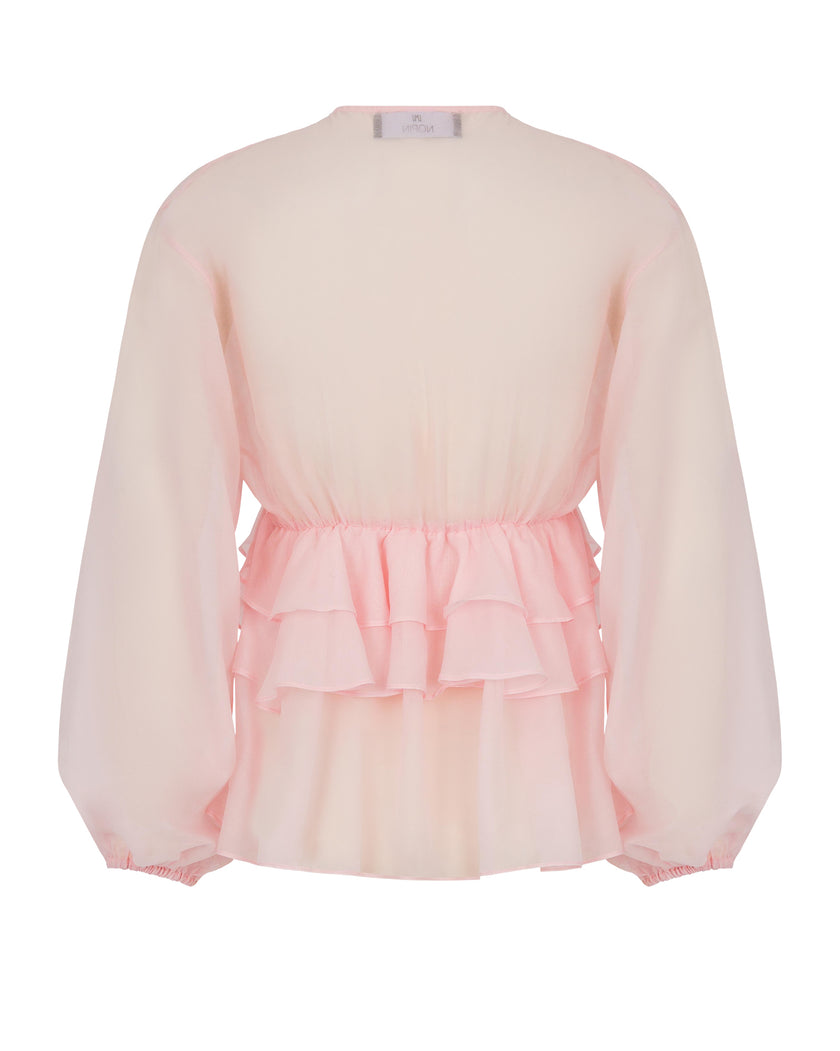 V-Neck Blouse with Evasé Ruffles