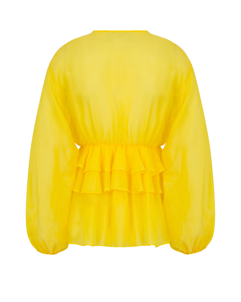 V-Neck Blouse with Evasé Ruffles