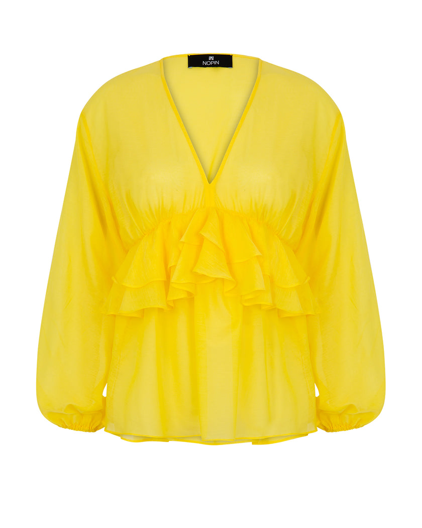 V-Neck Blouse with Evasé Ruffles