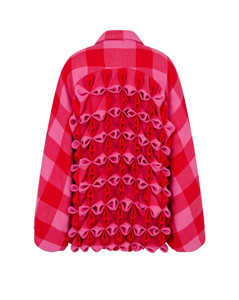 Plaid Handmade Flower Bomber Jacket