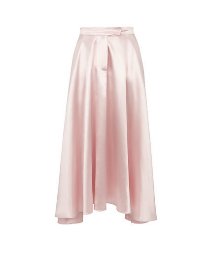Pink satin skirt on a white background
