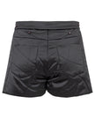 Black quilted shorts on a white background