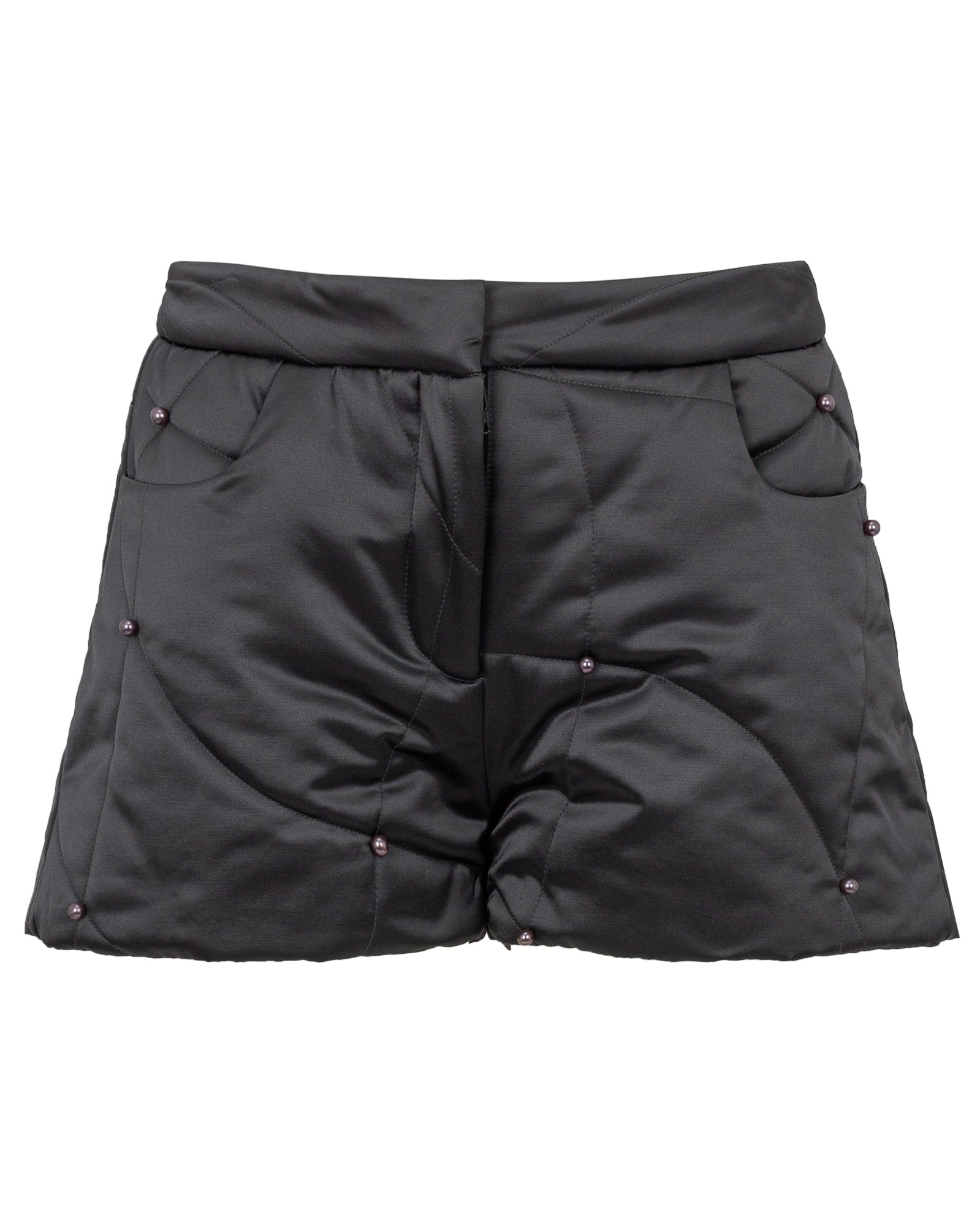 Black insulated shorts on a white background