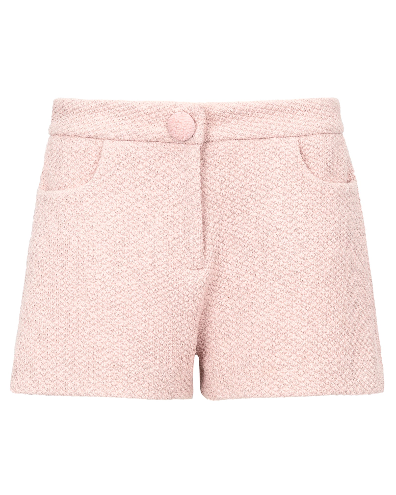 Pink textured shorts on a white background
