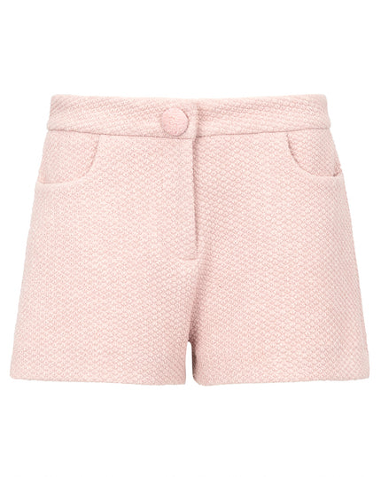 Pink textured shorts on a white background