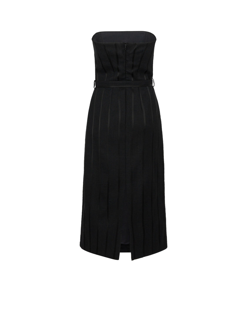 Black strapless dress on a white background