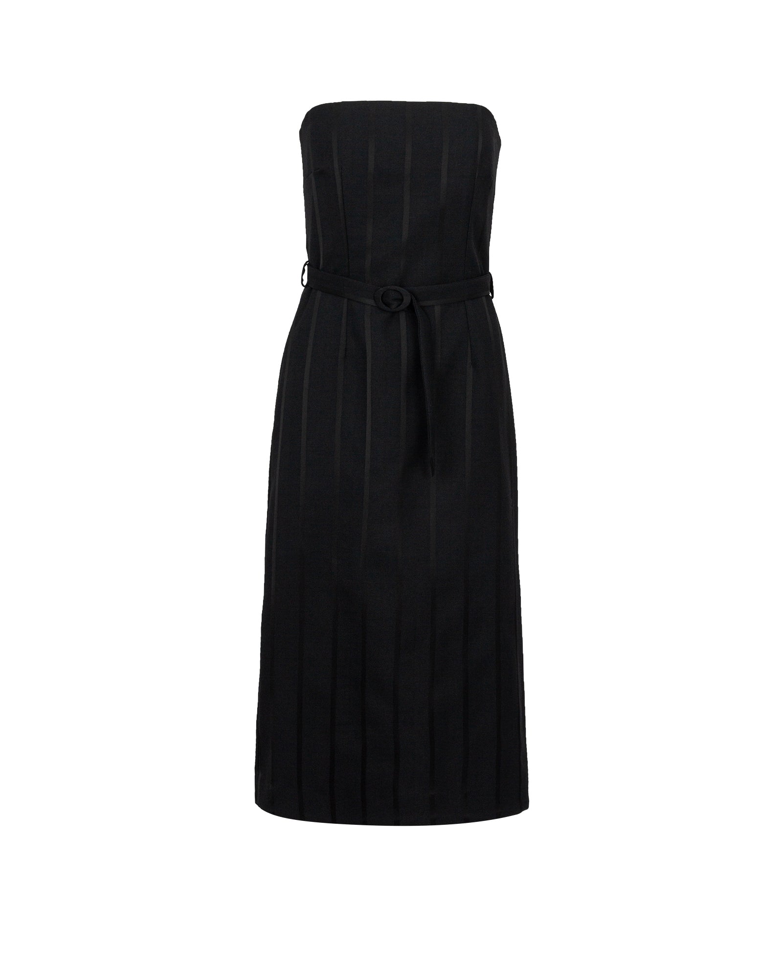 Black strapless dress on a white background