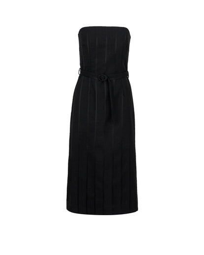 Black strapless dress on a white background