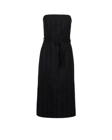 Black strapless dress on a white background