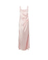 Pink satin evening gown on a white background
