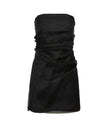 Black strapless dress on a white background