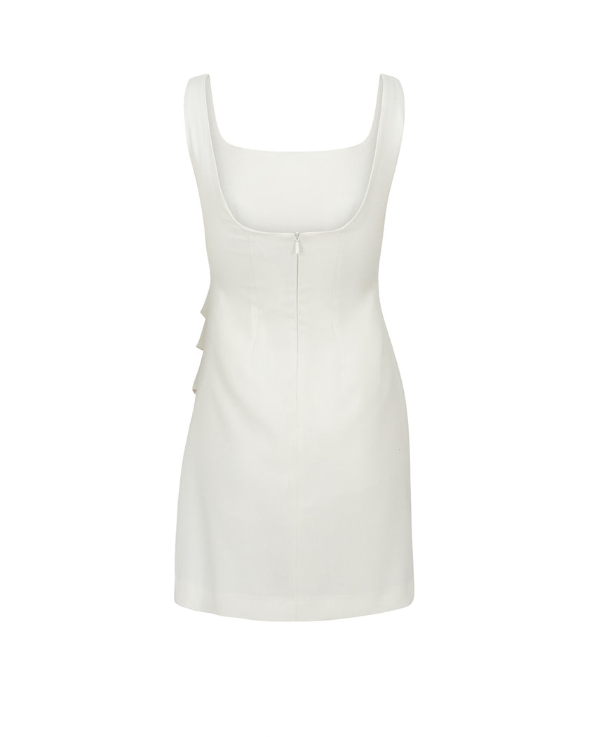 White sleeveless dress on a white background