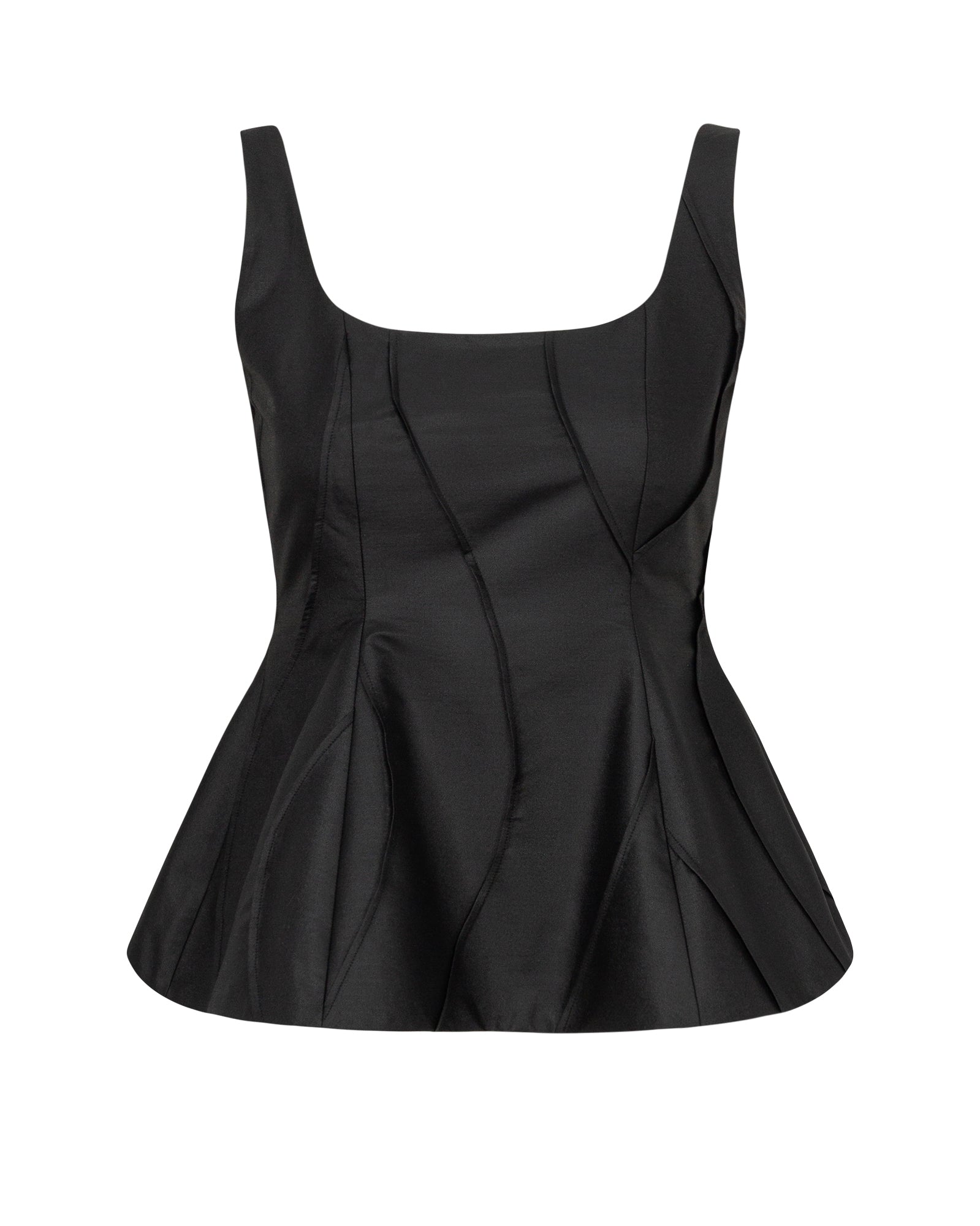 Black sleeveless top on a white background