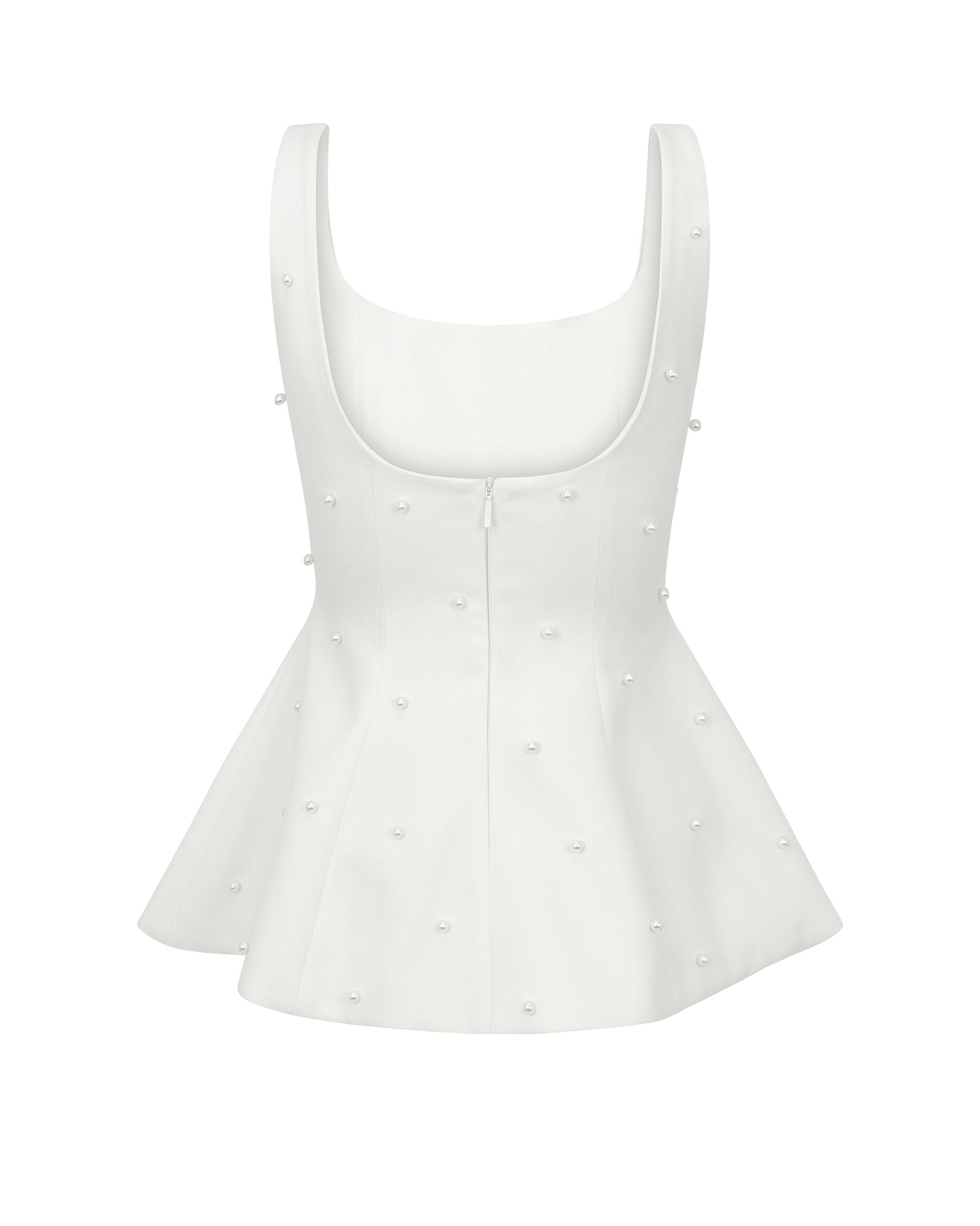 White dress with a flared skirt on a white background