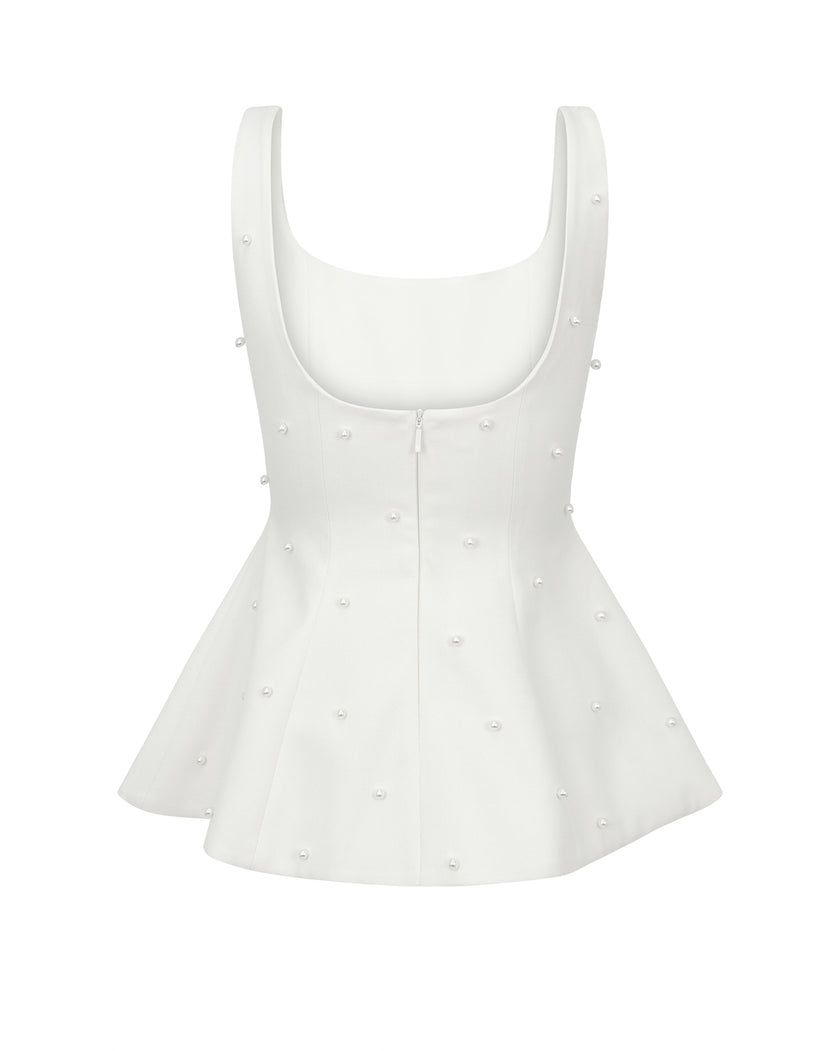 White dress with a flared skirt on a white background