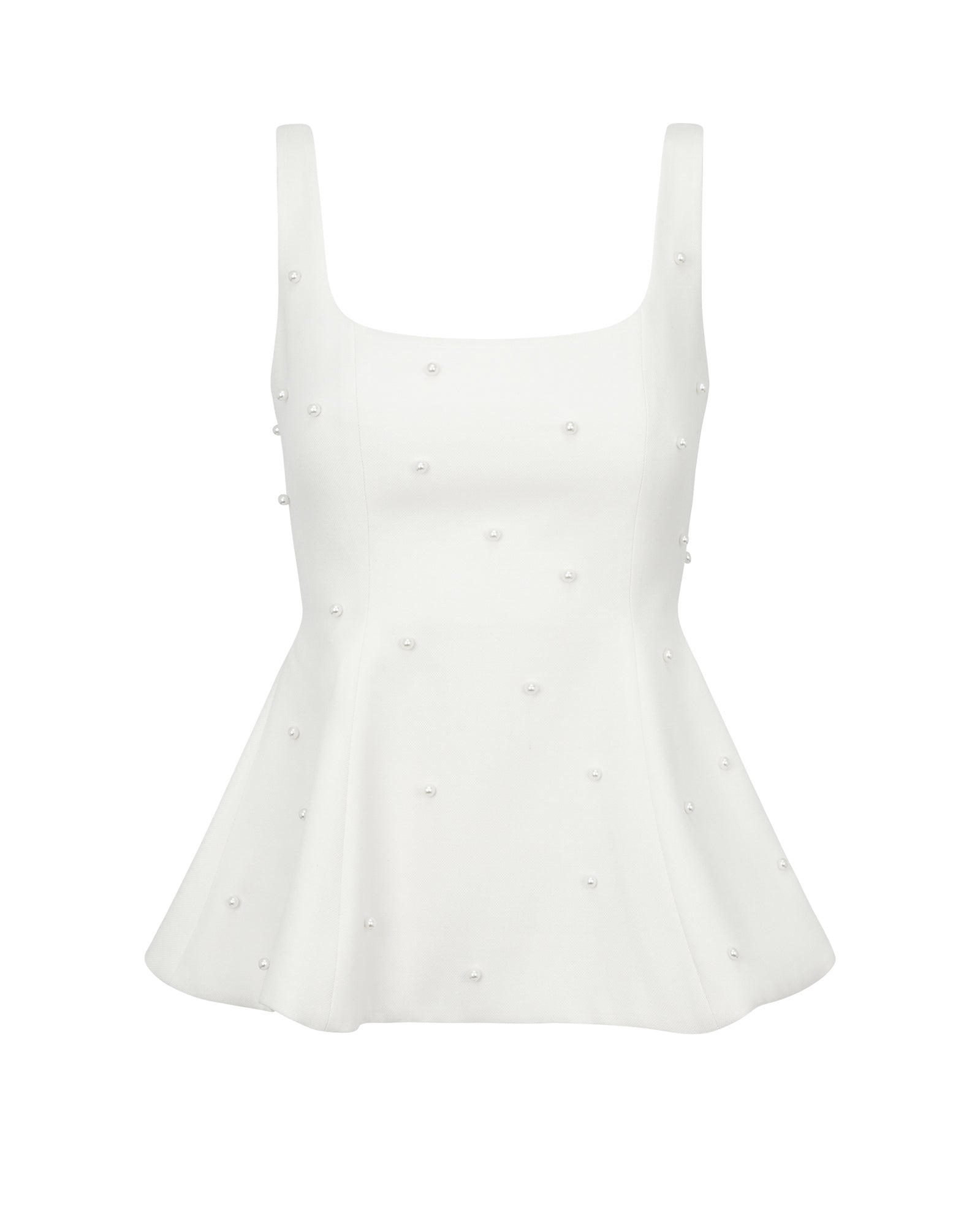 White sleeveless top with thin straps on a white background
