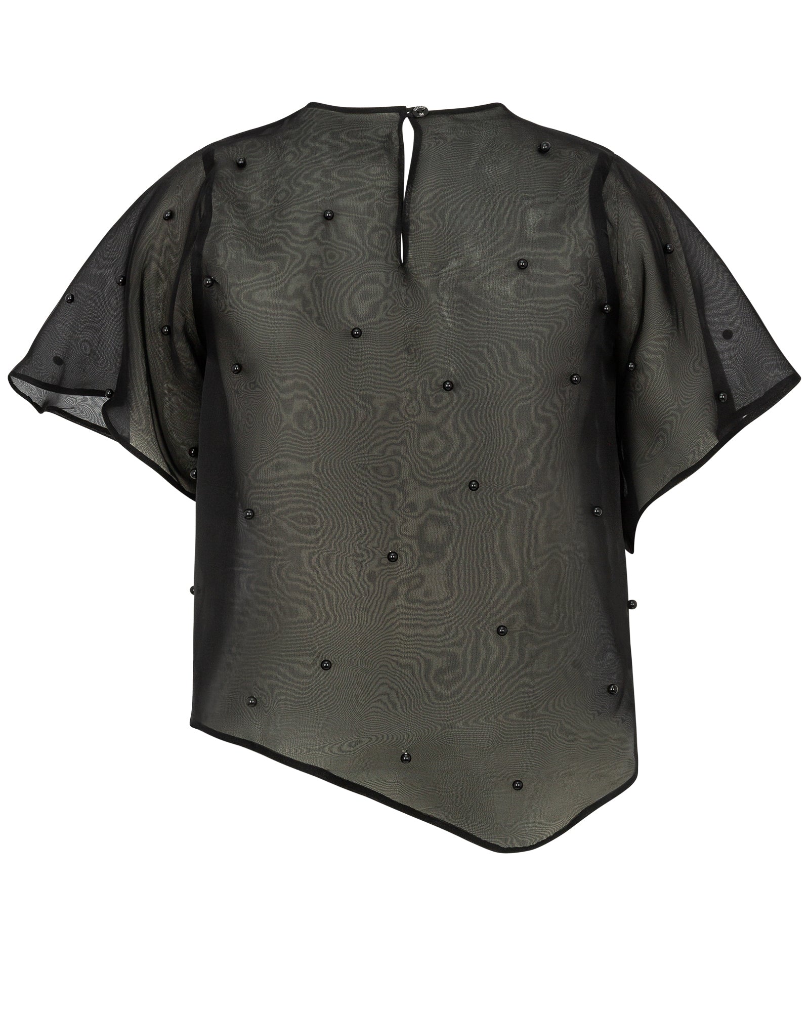 Dark green blouse with patterned design on a white background