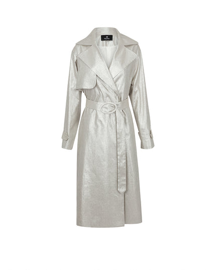 Silver trench coat on a white background