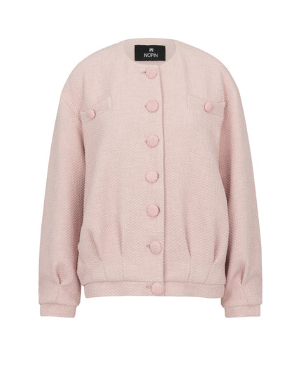 Pink jacket with button details on a white background