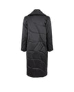 Black quilted coat on a white background