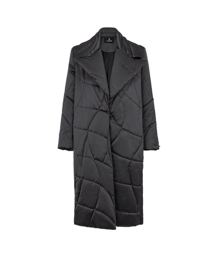 Black quilted coat on a white background