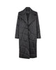Black quilted coat on a white background